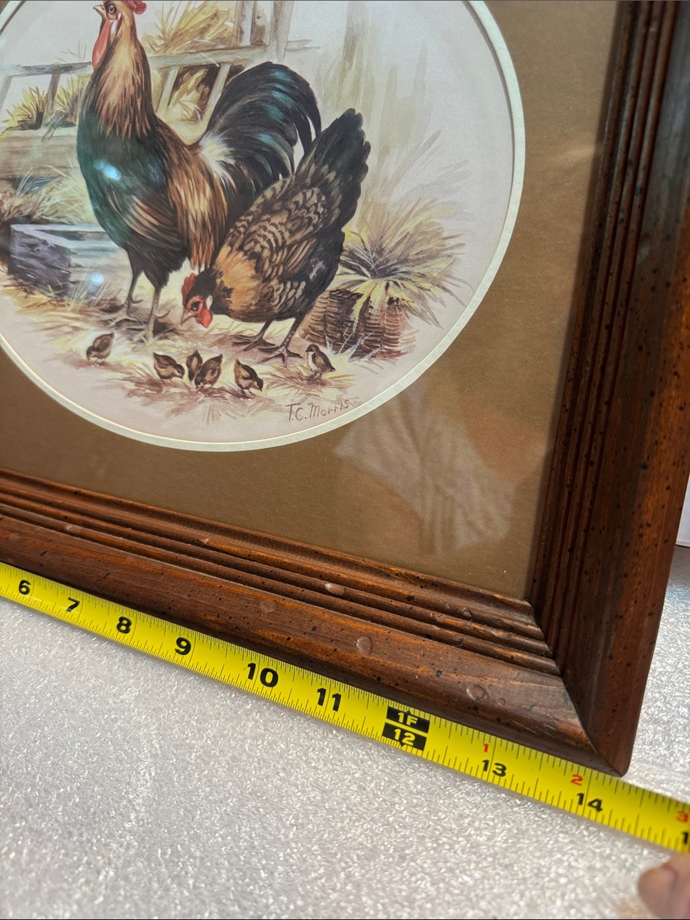 Homco Rooster & Hen Farmhouse Print in Wood Frame - Brown - Picture 6 of 7